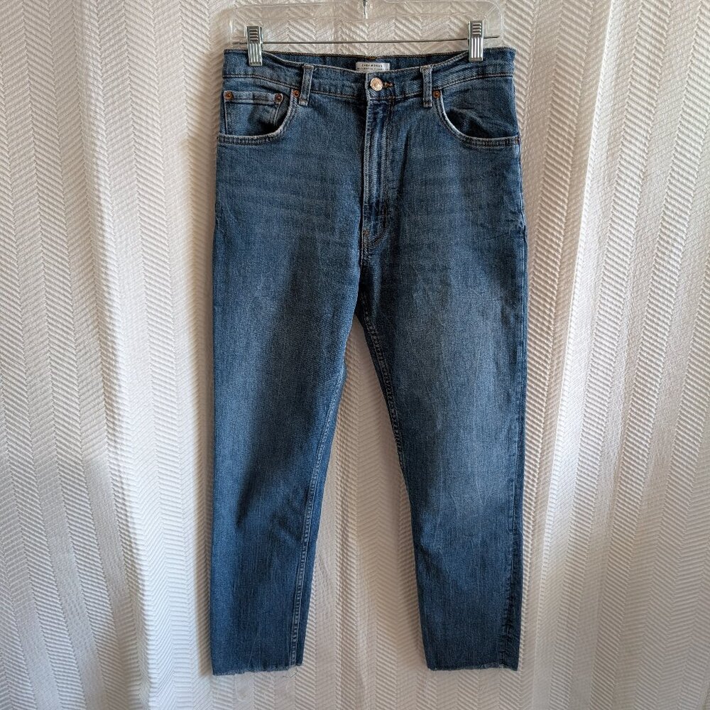 Zara Premium Denim Collection High Rise Straight Skinny Jeans Blue Size 8 Casual